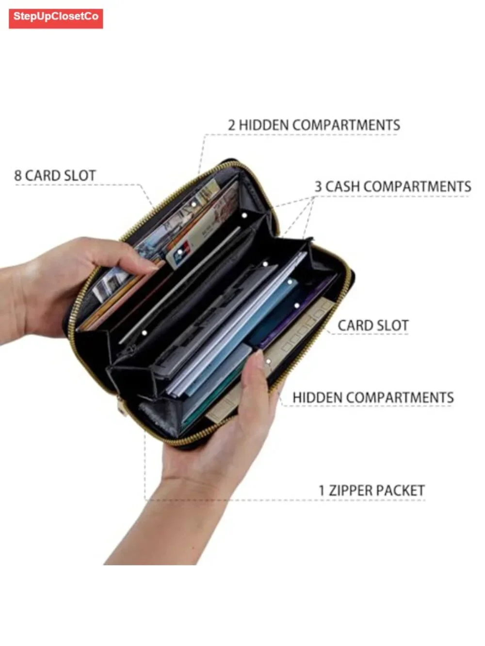 RFID-Blocking Zip-Around Wristlet Wallet for Women with Detachable Strap, Large